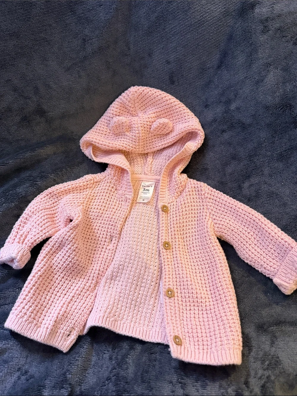 Carter's Light Pink Hooded Knit Cardigan with Ear Accents